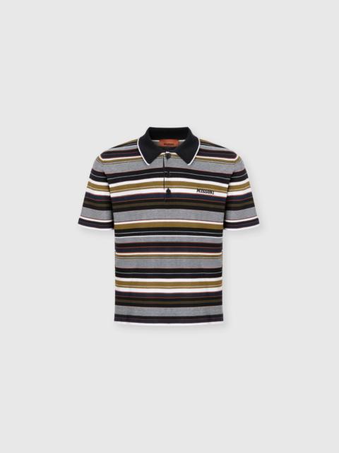 Striped cotton polo shirt with embroidered logo lettering