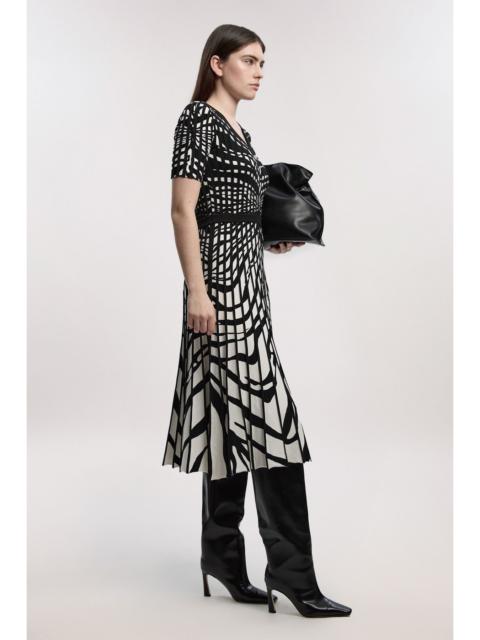 Zebra Jacquard Knit Full Skirted Short Sleeve Midi Dress