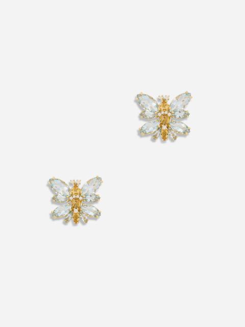 Spring earrings in yellow 18kt gold with aquamarine butterfly