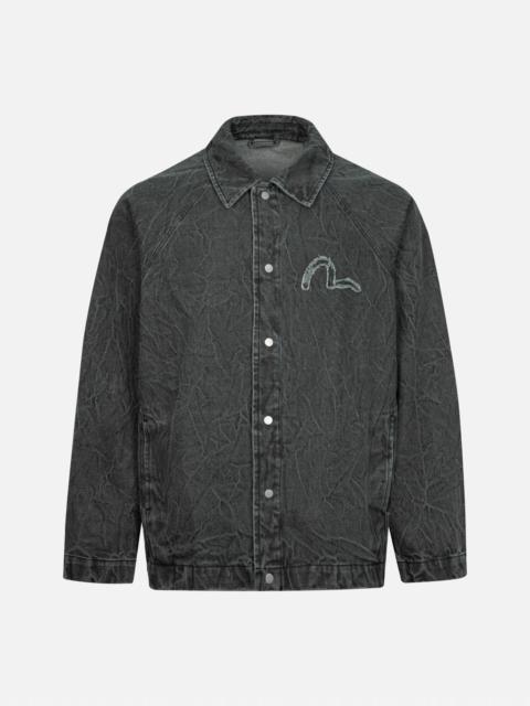 SEAGULL AND SLOGAN EMBROIDERY OVERSIZED  DENIM COACH JACKET