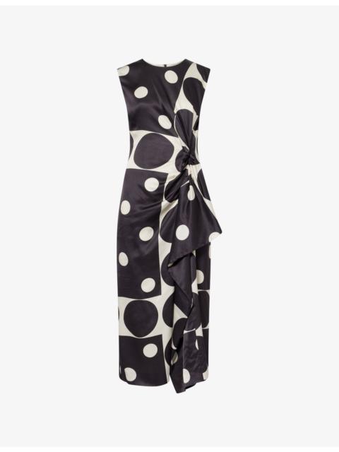 Droppy Polkadot Satin Midi Dress