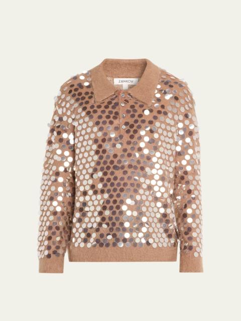 Men's Sequined Mohair-Blend Polo Sweater