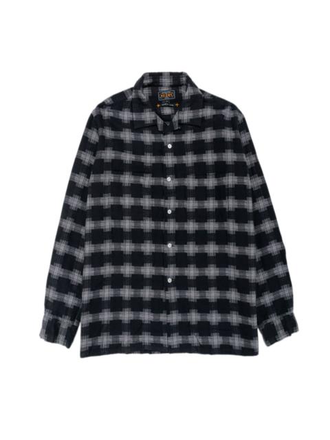 Open Collar Brushed Satin Plaid Black