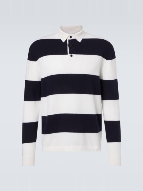 Striped wool and cashmere polo sweater