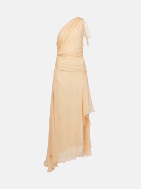 Draped one-shoulder silk maxi dress