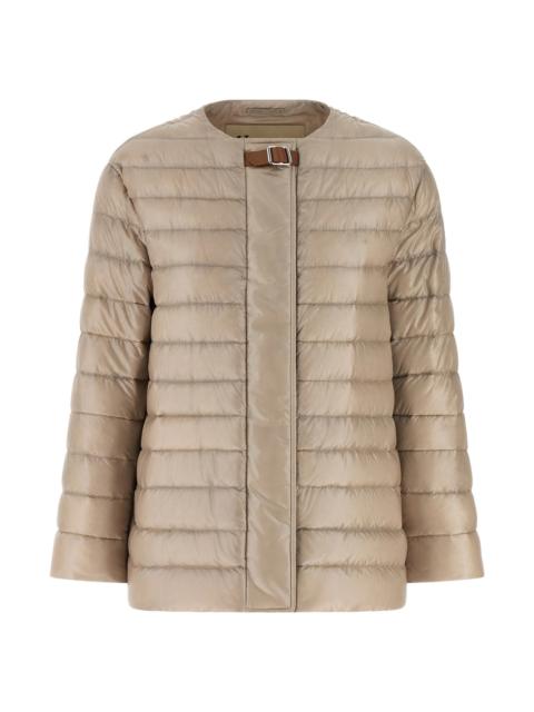 Leather strap down jacket