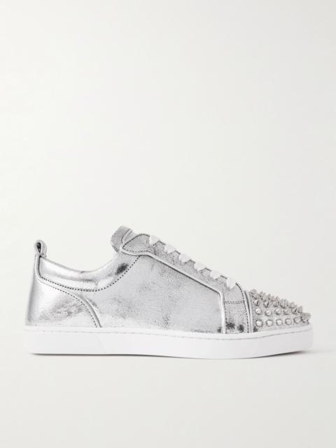 Louis Junior Spikes Metallic Cracked-Leather Sneakers Silver
