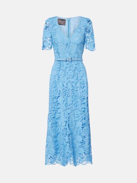 Belted lace midi dress