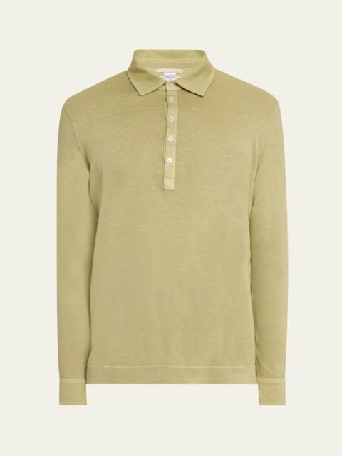 Men's Raya Linen and Cotton Long-Sleeve Polo Shirt