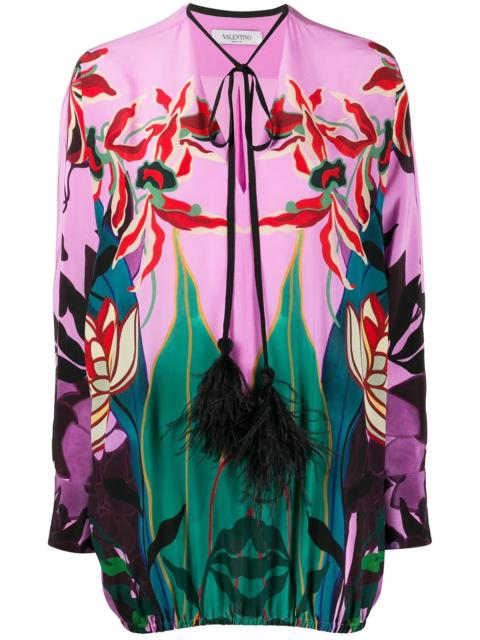 feather-embellished Mirrored Orchid Ramage blouse