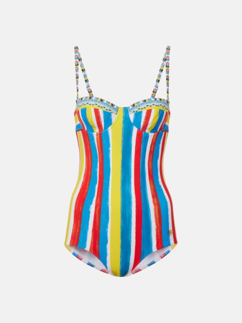 Cutout striped swimsuit
