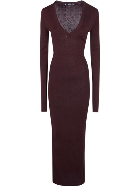 Long Sleeve V Neck Midi