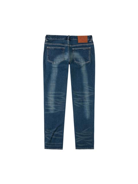 Washed Handbrush Houndstooth Daicock Print Slim Fit Jeans #2010