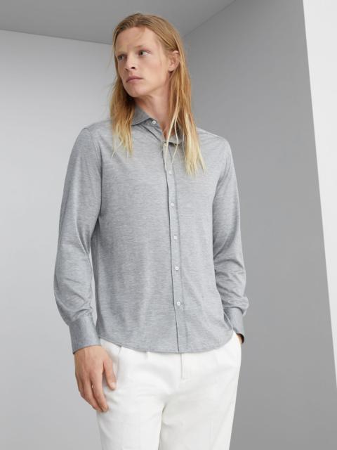 Silk and cotton jersey shirt with spread collar