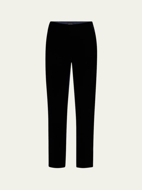 Mid-Rise Slim-Leg Velvet Trousers
