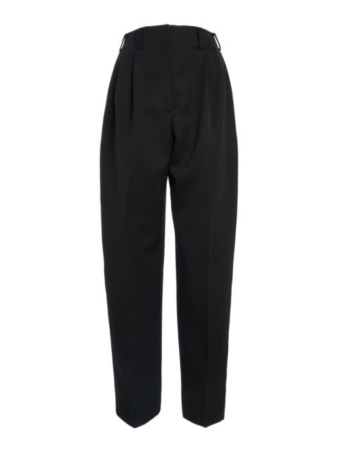 Double-Pleated Low-Waisted Wool Trousers black
