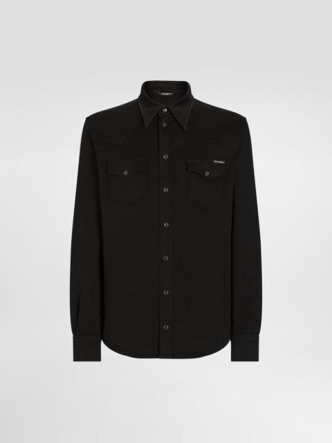 Coated black stretch denim shirt