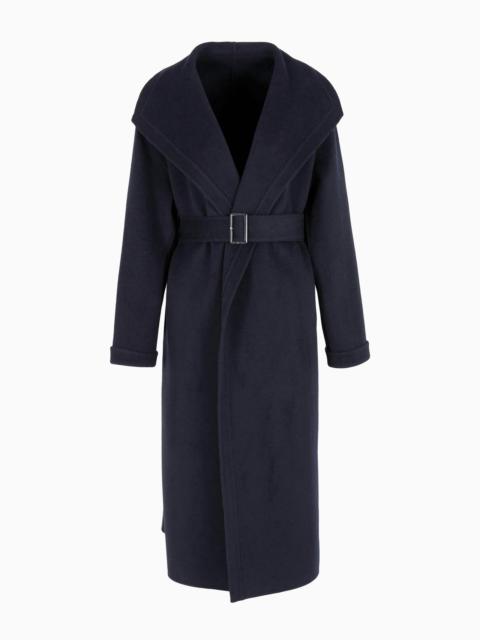 Compact double wool-blend robe coat