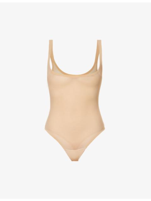 Scoop-neckline stretch-mesh body