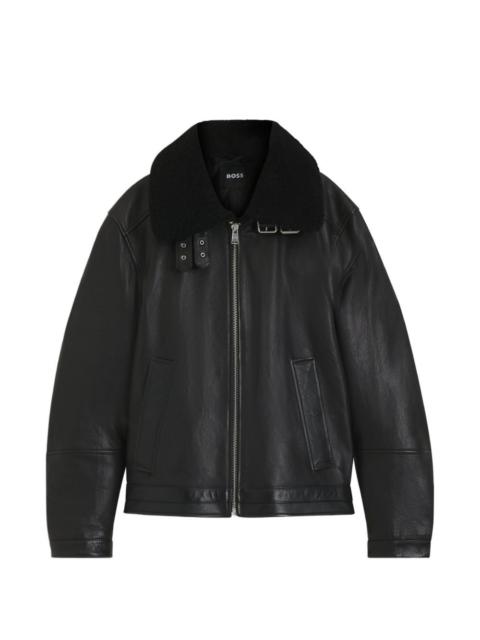 shearling-collar zip-fastening jacket