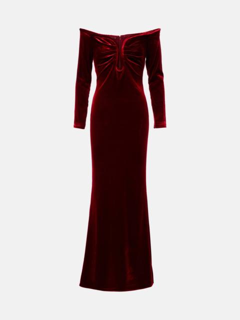 Off-shoulder velvet gown