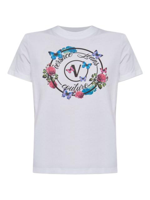 floral-butterfly print T-shirt