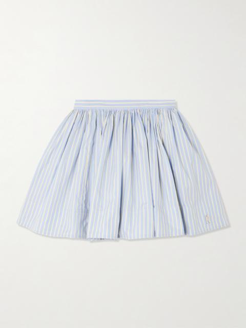 Embellished Pleated Striped Cotton-poplin Mini Skirt