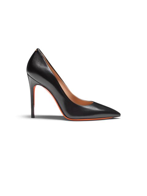 Women's black leather high-heel pump