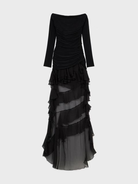 MINI DRESS IN JERSEY WITH CHIFFON TRAIN