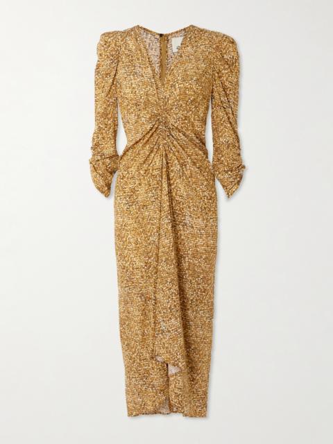 Albini Printed Gathered Silk-blend Midi Dress