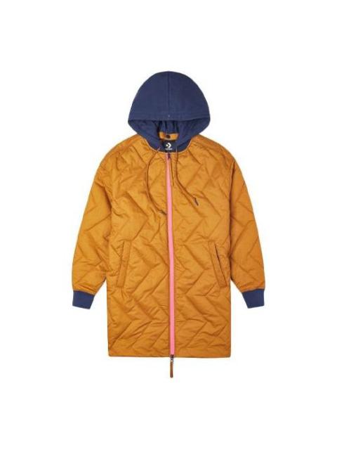 Converse Mid-Length Contrasting Colors Hooded Quilted Jacket Brown 10021078-A02