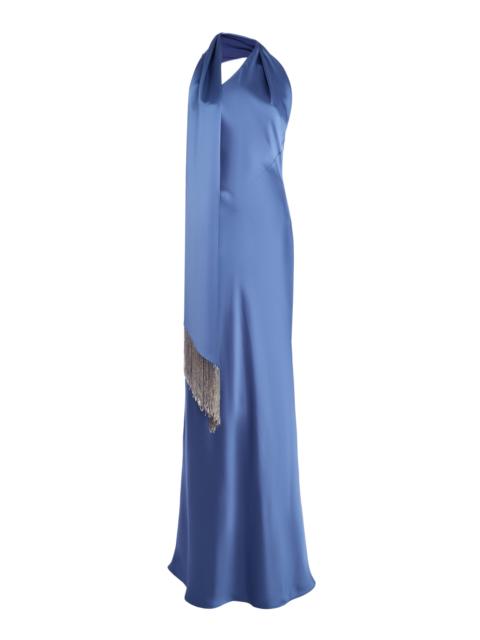 Brice One-Shoulder Satin Maxi Dress blue