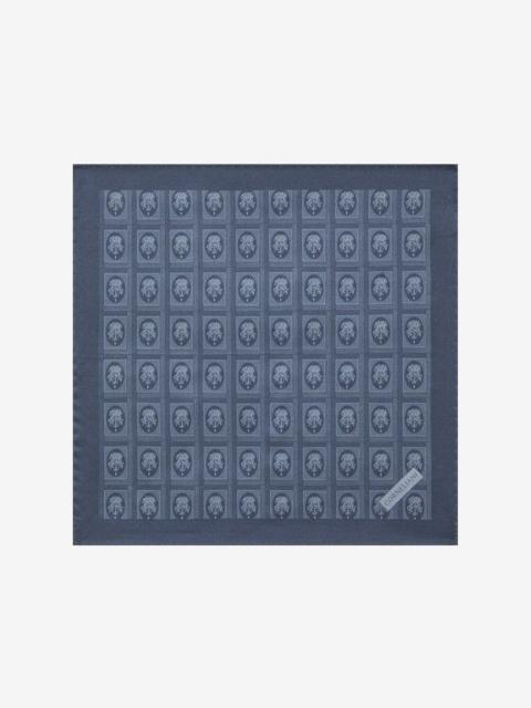 Blue silk pocket square with crest print