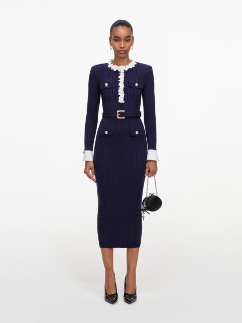 Navy Flower Rib Knit Midi Dress