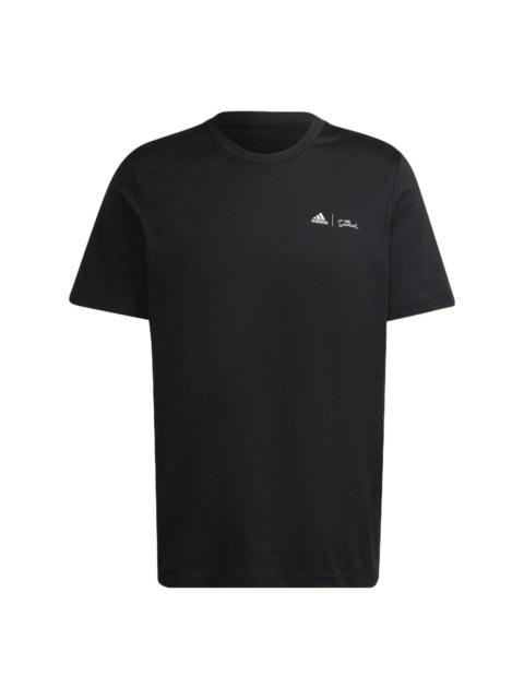 Men's adidas Cartoon Skateboard Juvenile Logo Printing Round Neck Short Sleeve Black T-Shirt GS6221