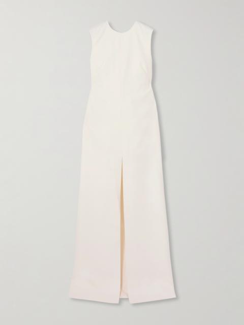 Tuxedo Open-back Draped Silk-blend Satin-trimmed Wool Maxi Dress