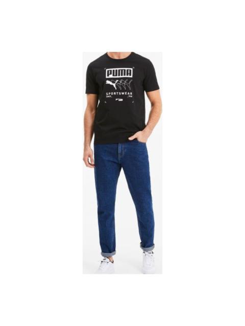 PUMA Box Printing Round Neck Short Sleeve Black 581908-01