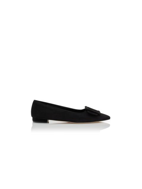 Black Suede Buckle Detail Flat Pumps