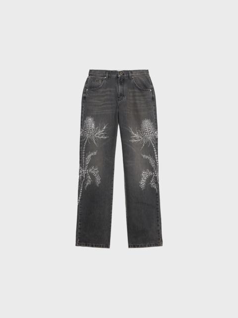 JEANS WITH EYELETS AND STUD EMBROIDERY