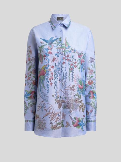 OXFORD COTTON SHIRT WITH PLACED FLORA AND FAUNA PRINT