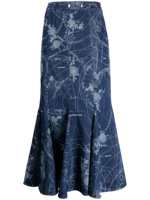 graphic-print mermaid midi skirt