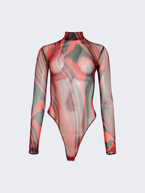 Printed Mesh Bodysuit Red And Black