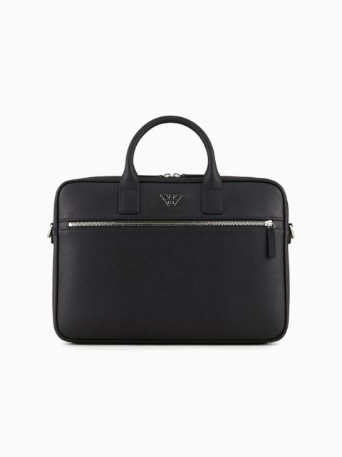 ASV regenerated Saffiano leather business bag with eagle plate