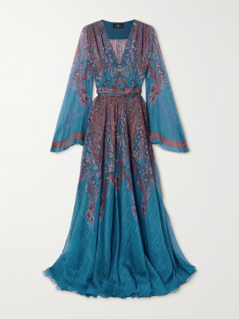 Belted Paisley-print Silk-crepon Maxi Dress