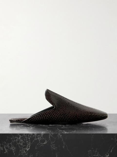 Snake-effect leather mules Dark brown