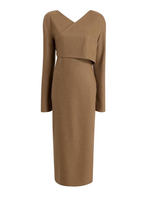 Aubrey Wrap-Front Wool Midi Dress brown