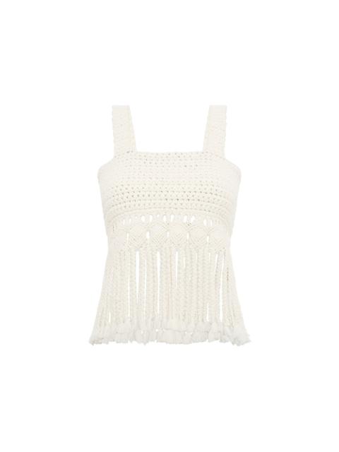 Lilea Fringe Crochet Top in Ivory Cashmere