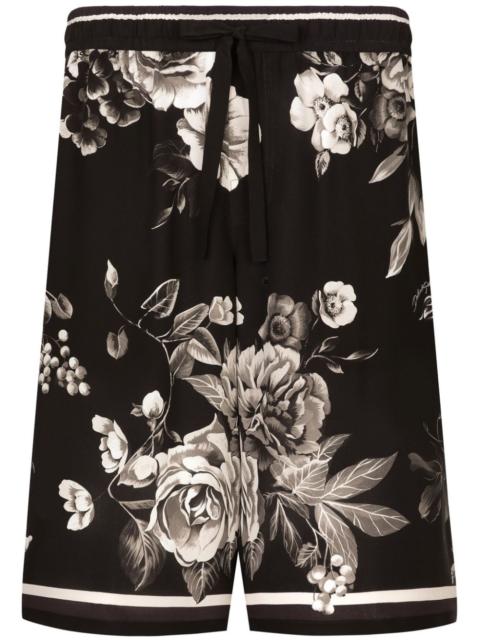 floral-print silk track shorts