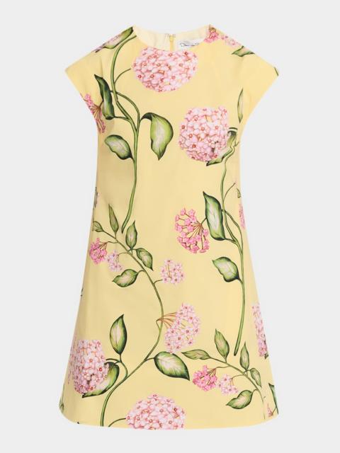 Short-Sleeve Porcelain Flowers Embroidered Midi Dress
