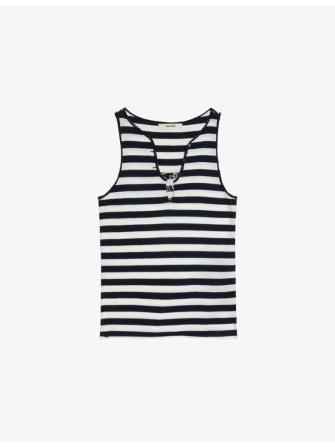 Tif Rhinestone-Embellished Striped Cotton Tank